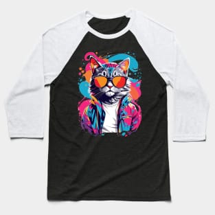 Cat Wearing Sunglasses Baseball T-Shirt